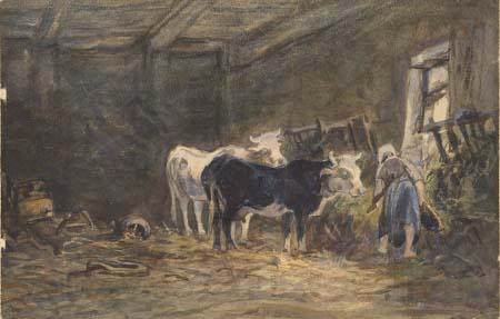 unknow artist In a barn. Germany oil painting art